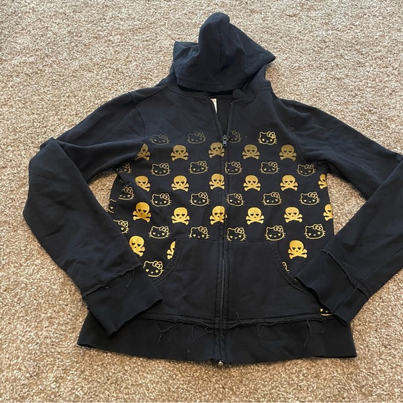 Y2K Hello Kitty Sanrio zip up hoodie skull black medium grunge punk casual comfy - Picture 1 of 6